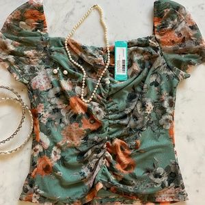 Sage Green Stretch Mesh Top sz S🌺Host Pick🌺